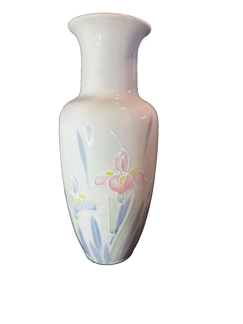 Vintage Otagiri Floral Lite Hand Painted Iris Vase Japan Porcelain 12” Tall